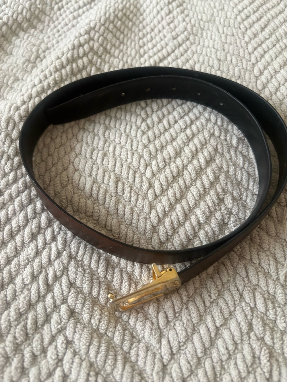 Yves Saint Laurent Brown Leather Belt with Gold Buckle - Picture 2 of 5